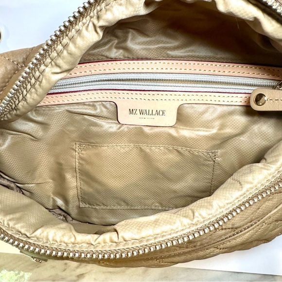 MZ Wallace Small Crosby Sling Bag In Caramel Tan Quilted Nylon W Gold Accents - Picture 8 of 13